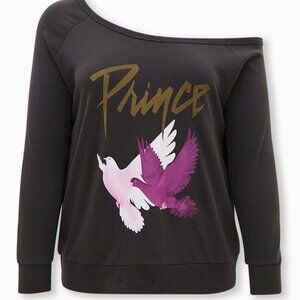 Torrid Prince Black Terry Off Shoulder Sweatshirt 2X Size 2 2XL
